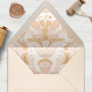 Bohemian Gold Envelope Liner, INSTANT DOWNLOAD, Canva Template, boho abstract floral, boho, Envelope Liner in multiple sizes, A7 and other