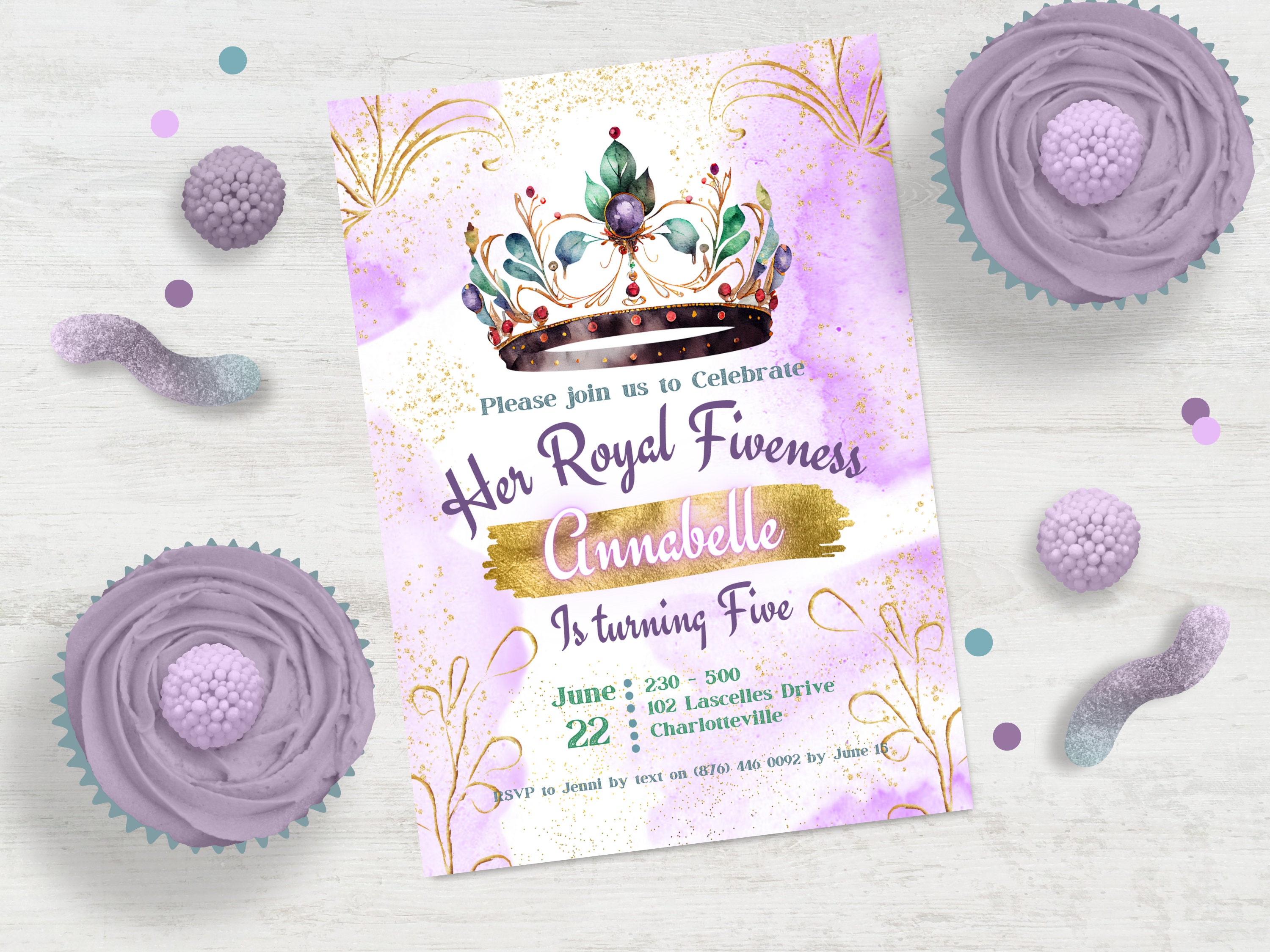 Her Royal Five-ness Birthday Invitation INSTANT DOWNLOAD Edit in Canva ...