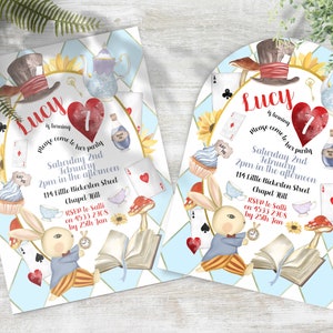 Alice in Wonderland Invitation INSTANT DOWNLOAD Canva Template, Alice in Onederland Mad Tea Party, EDITABLE Printable