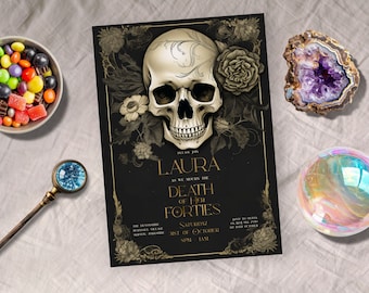 Death to my 40s Invite, INSTANT DOWNLOAD, Gothic 50th Birthday Invitation, Funeral 50th Birthday, Black fiftieth Birthday Invite, Halloween