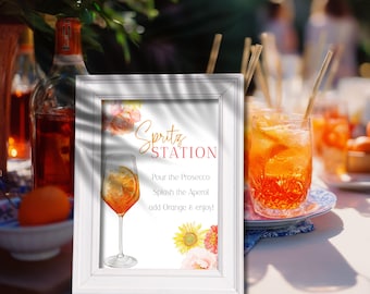 Spritz Bar Station, INSTANT DOWLOAD, Aperol, Hugo Spritz, editable diy spritz bar sign, aperol spritz bar poster, 4 sizes
