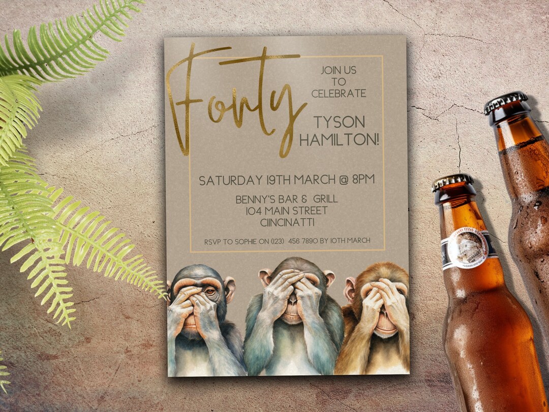 Men's Forrtieth Birthday Invitation, INSTANT DOWNLOAD, Funny Fortieth ...