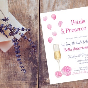 Petals & Prosecco Bridal Shower Invitation, INSTANT DOWNLOAD, editable in CANVA, Brunch and Bubbly, floral, bridal Shower gathering