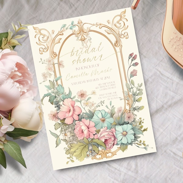 Victorian Bridal Shower Invitation, INSTANT DOWNLOAD, Vintage floral invite, botanical, regency, baroque, Edwardian, classical invite