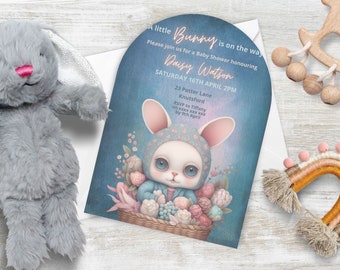 A Little Bunny is on the Way Baby Shower invitation INSTANT DOWNLOAD floral Rabbit Easter Spring theme baby shower invite canva template