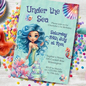 Mermaid Invitation, INSTANT DOWNLOAD, pool party, little mermaid party, 1 year old birthday girl, splish splash invite, evite, under the sea