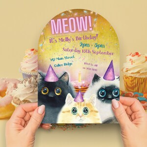 Boho Kitty Pawty INSTANT DOWNLOAD canva, girl birthday any age birthday party invitation with cute Cats