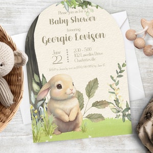 Woodland Baby Shower Invitation, INSTANT DOWNLOAD, Bunny Rabbit baby shower, boho baby, baby shower invite, greenery, #WBG01