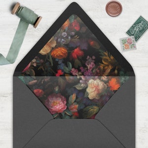 Moody Floral Envelope Liner, INSTANT DOWNLOAD, Canva Template, Liberty, Baroque, dark floral, Envelope Liner in multiple sizes