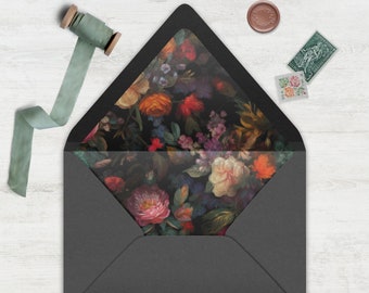 Moody Floral Envelope Liner, INSTANT DOWNLOAD, Canva Template, Liberty, Baroque, dark floral, Envelope Liner in multiple sizes