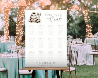Wedding Seating Chart, NSTANT DOWNLOAD, Elegant Wedding Seating Plan Sign, Printable, Classic, Minimal Find Your Seat Sign, Editable, #NF01