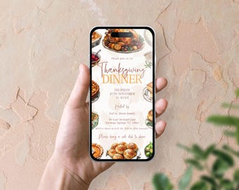 Thanksgiving Electronic invitation, INSTANT DOWNLOAD, Thanksgiving Dinner Evite, Let's Gather, Friends giving, editable Text, Traditional