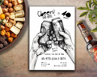 Modelo de convite para 40º aniversário, DOWNLOAD INSTANTÂNEO, Convite masculino para 40º aniversário, Um brinde aos 40 anos, Festa de 40 anos masculina, Cerveja 40º aniversário, Diversão