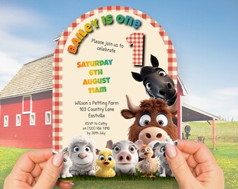 NSTANT DOWNLOAD, NSTANT DOWNLOAD, Baby Boy 1. Geburtstag, Bauernhof Einladung, niedliche Tiere einladen, Bauernhof Einladung