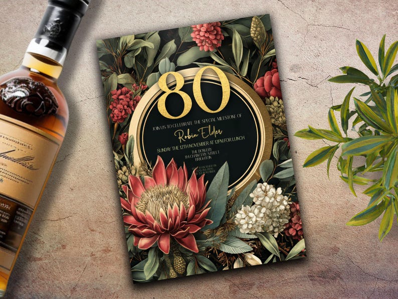 80th Birthday Invitation, INSTANT DOWNLOAD, Eucalyptus Boho Invite ...