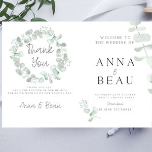 Wedding Ceremony Order of Service INSTANT DOWNLOAD Folded Minimalist Eucalyptus Greenery Church Program Template  #ANNA