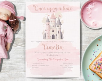 Invitaciones a la fiesta de cumpleaños 5 de la princesa, DESCARGA INSTANTE, Fiesta de cumpleaños de la princesa, Tema de fantasía, Fiesta encantada, 5a cumpleañera