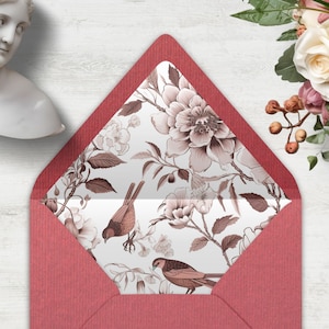 Chinoiserie Liners, INSTANT DOWNLOAD, Canva Template, Indigo, red, pink, birds, botanical, floral, Envelope Liner,  multiple sizes
