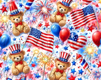 Naadloze print van Beary Patriotic Fourth of July: digitaal bestand