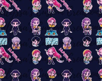 Naadloze print van K-Pop Demon Hunters: digitaal bestand