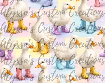 Regenlaars Ducks Pastel Naadloze print: digitaal bestand