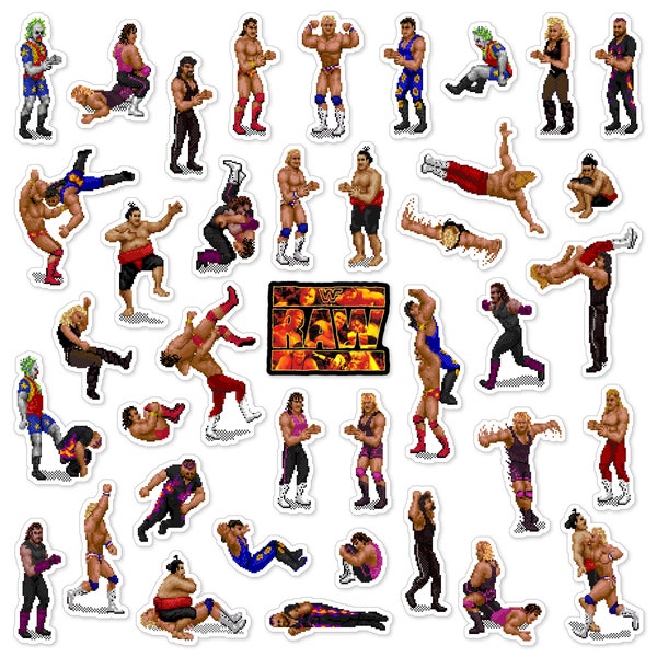 WWF Raw SNES Sticker Set (39 Pieces)