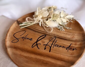 personalisierte Ringschale aus Holz - Hochzeit Ringkissen Alternative - Ringhalter Hochzeit - Ringträgerkissen