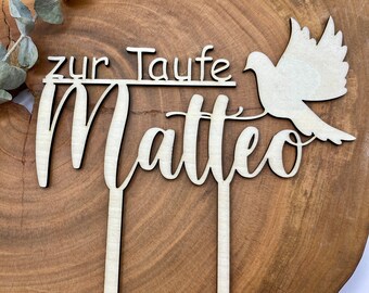 Cake Topper Taufe personalisiert – Caketopper Name – Tortenstecker zur Taufe – Tischdeko Taufe