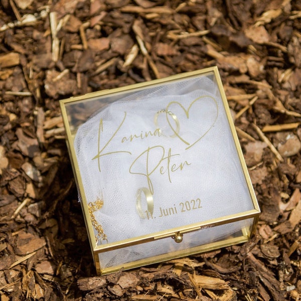 Ringbox für Eheringe - Personalisiertes Ringkissen Hochzeit - Ringteller Ringkästchen - Schmuckschatulle Glas - personalisierte Ringbox