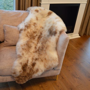 Natural Unique Color White-Brown Genuine Sheepskin Rug, Single Pelt, Sheep Skin Rug, Sheepskin Throw