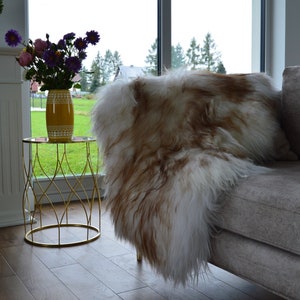 Natural Sheepskin Rug Icelandic Rug White-Brown Color, Unique Color, Single Pelt, Sheep Skin Rug, Sheepskin Throw 51&quot;x33&quot;