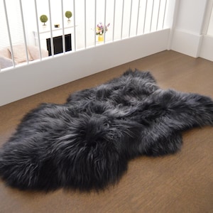 Genuine Natural Icelandic BLACK-SILVER Sheepskin Rug, Pelt, carpet, Giant Sheepskin rug, Birthday Gift Rug, Exclusive Sheepskin SIZE