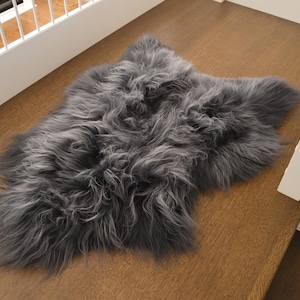Genuine Natural Icelandic GRAPHITE-SILVER Sheepskin Rug, Pelt, carpet, Giant Sheepskin rug, Birthday Gift Rug, Exclusive Sheepskin SIZE