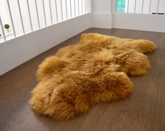Dyed Mustard Color Genuine Sheepskin Rug, Single Pelt, Sheep Skin Rug, Sheepskin Throw, Wool Rug, Luxury Rug, Scandinavian Decor
