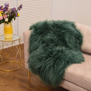 Genuine Natural Icelandic GREEN Sheepskin Rug, Pelt, carpet, Giant Sheepskin rug, Large sheepskin Rug, Sheepskin 47x28"