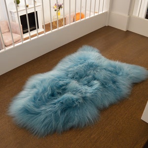 Genuine Natural Icelandic TURQUISE Sheepskin Rug, Pelt, carpet, Giant Sheepskin rug, Birthday Gift Rug, Exclusive Sheepskin SIZE