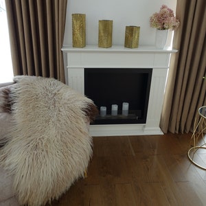 Natural Icelandic Unique Color Curly Genuine Sheepskin Rug, Single Pelt, Sheep Skin Rug, Sheepskin Throw