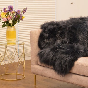 Genuine Natural Icelandic BLACK-SILVER Sheepskin Rug, Pelt, carpet, Giant Sheepskin rug, Large sheepskin Rug, Sheepskin 47x28&quot;