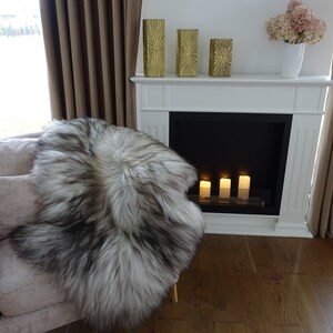 Natural Icelandic Unique Color Grey-Black Genuine Sheepskin Rug, Single Pelt, Sheep Skin Rug, Sheepskin Throw