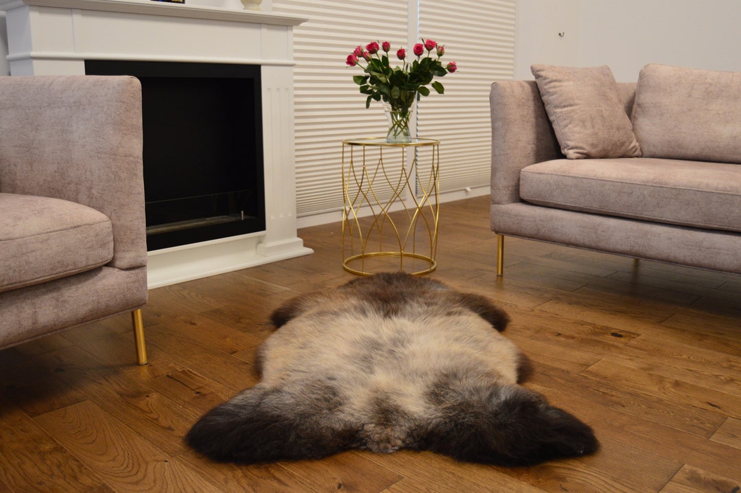 Sheep Skin Rug Table Grey, Original Natural Unique Color Genuine Sheepskin Rug, Single Pelt ...