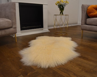 Tapis en peau de mouton véritable blanc crème islandais naturel, peau unique, tapis en peau de mouton, jeté en peau de mouton 49 "x 31"