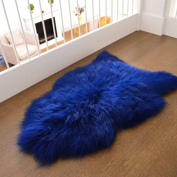Genuine Natural Icelandic DARK-BLUE Sheepskin Rug, Pelt, carpet, Giant Sheepskin rug, Birthday Gift Rug, Exclusive Sheepskin SIZE