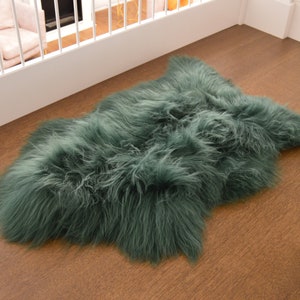 Genuine Natural Icelandic GREEN Sheepskin Rug, Pelt, carpet, Giant Sheepskin rug, Birthday Gift Rug, Exclusive Sheepskin SIZE