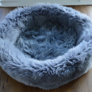 Real Sheepskin Dog Bed, GRAY color Cat Bed, fur cozy soft bed, Premium Quality sheepskin for dogs, cat