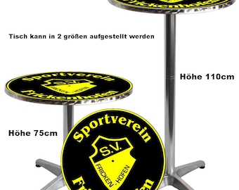 Bar table or bistro table with printed logo and text for clubs