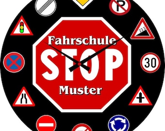 Wall clock driving school / traffic signs / traffic signs with your own name