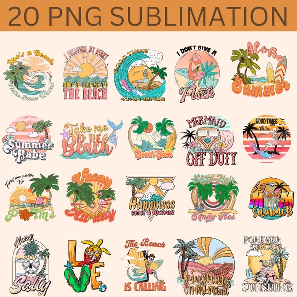 Retro summer beach Png bundle, high tides good vibes png, retro summer vibes, holiday png, salty hair sandy toes, beach bum, png sublimation
