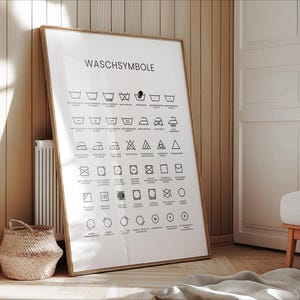 Laundry Symbols Poster in German – Laundry Guide Wall Art Instructions Printed | Housewarming Gift - Care Instructions for your Bathroom & Laundry Room