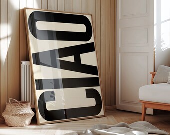 Poster gedruckt CIAO – Sprüche Poster - Schwarz | Wanddekoration - 50x70 und weitere verschiedenen Größen | Schwarz & Beige