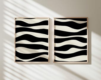Juego de 2 carteles de ondas abstractas – Arte de pared moderno y moderno | Impresiones de arte - Decoración de pared minimalista – Line Art » Conjunto de carteles de dos piezas